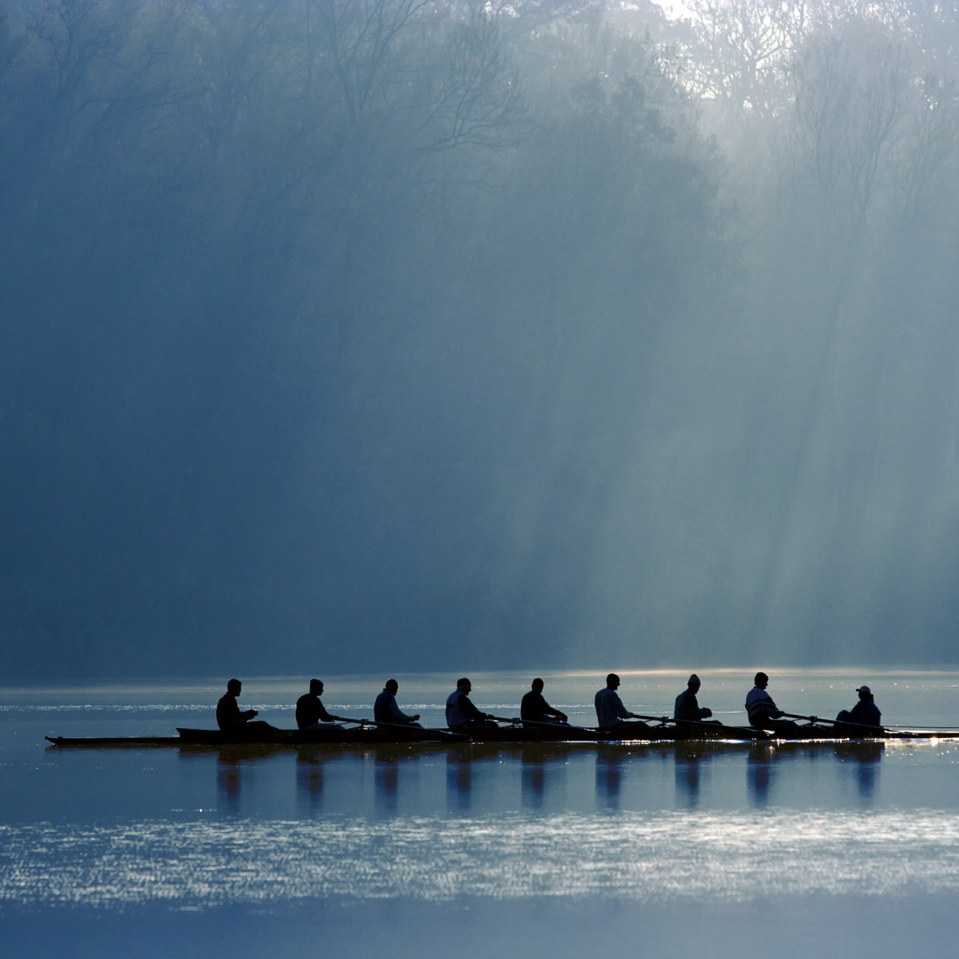 A rowboat being rowed