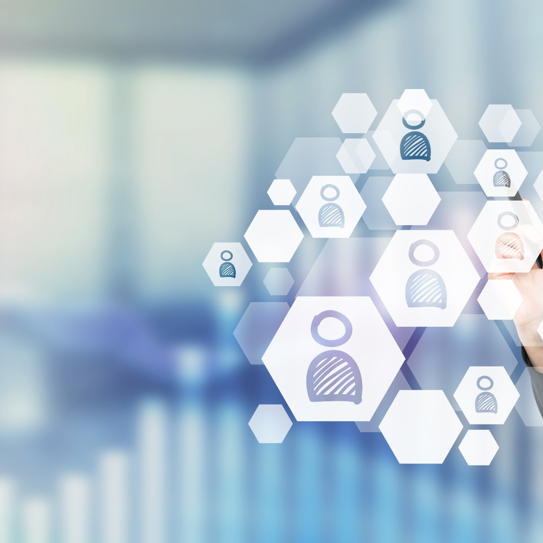 a graphic of hexagons with minimalistic drawings of people