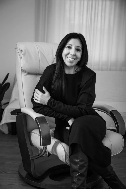 Leena Parmer sat on a chair