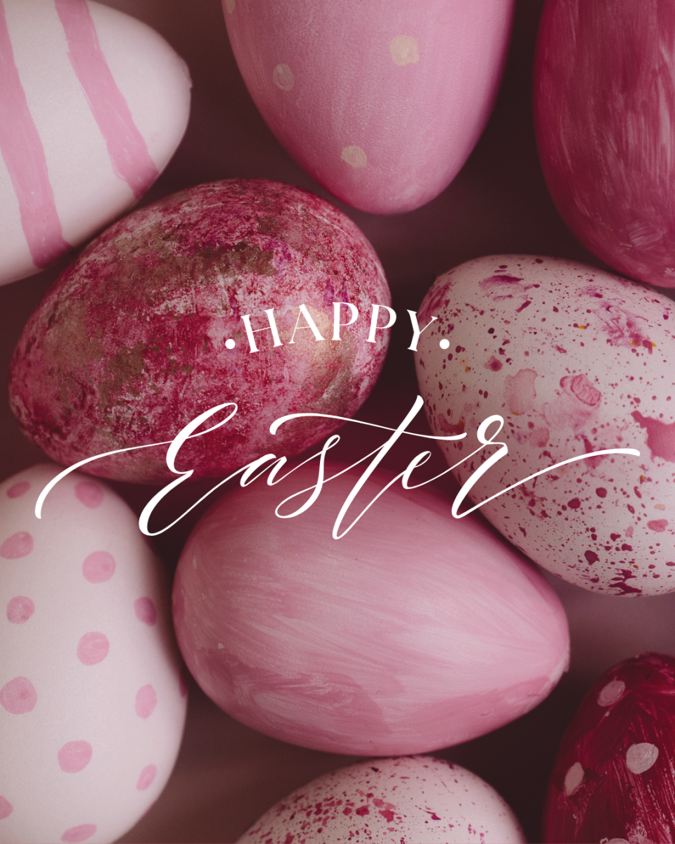 Image Happy Easter wishes with eggs in the background