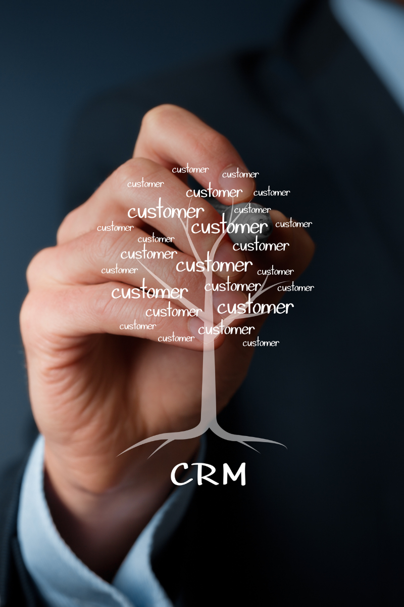 A person drawing a tree representing what a CRM does.
