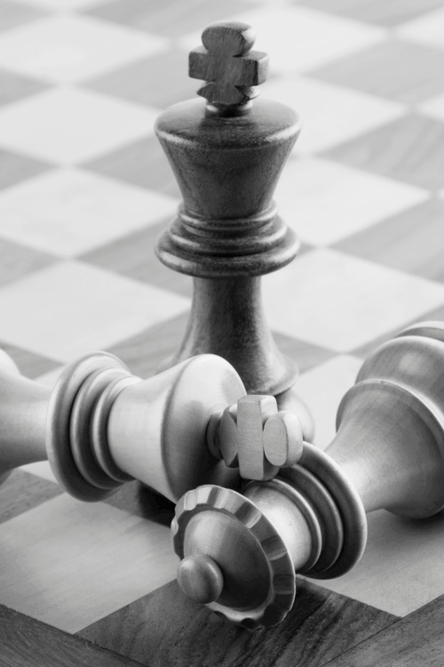 Chess pieces knocked over on the board